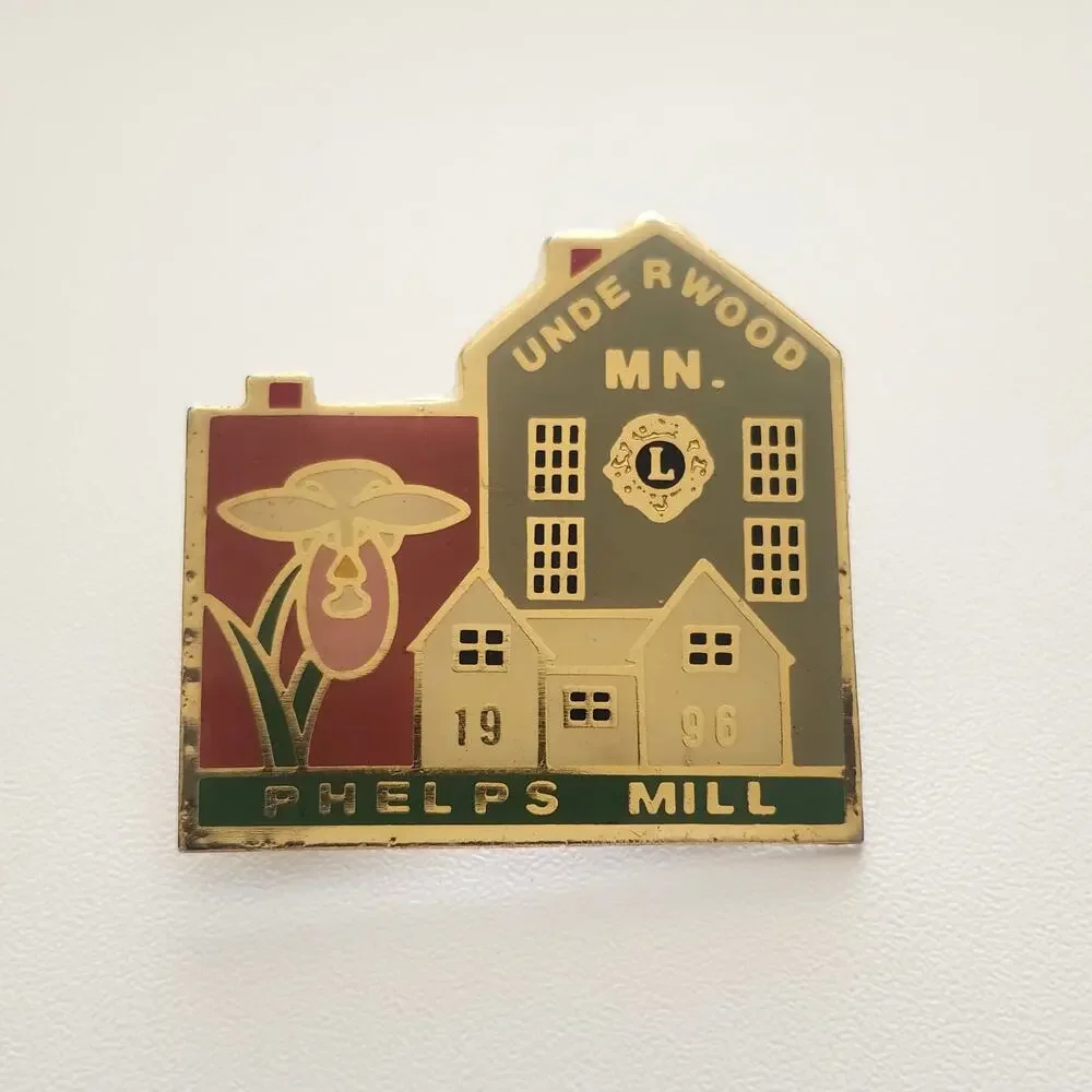 Vintage 1996 Lions Club Phelps Mill Underwood MN Lady Slipper Enamel Hat Pin